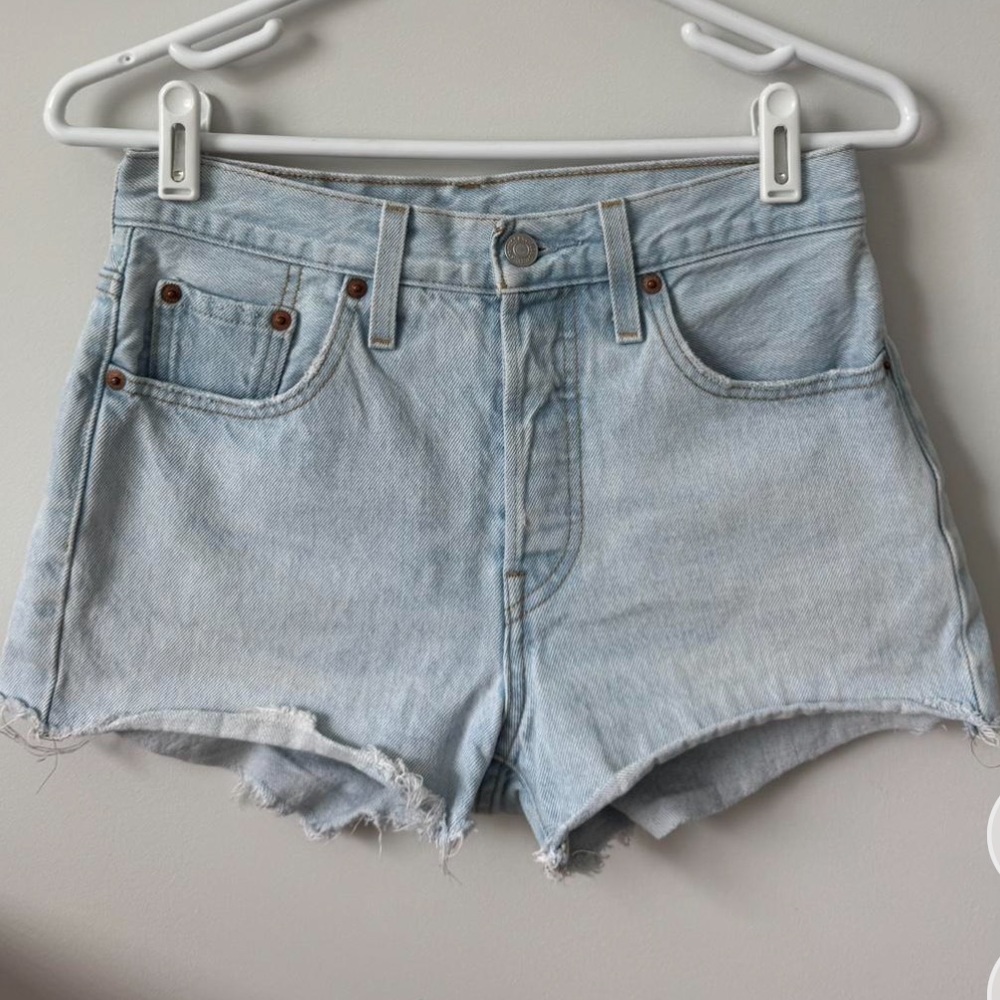 Levi's Blue Jean Shorts High-Waisted Frayed Hem